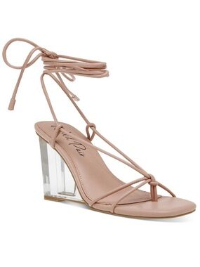 Wild Pair Santiago Pink Ankle-Tie Strappy Thong Wedge Sandals, NEW SIZE 6